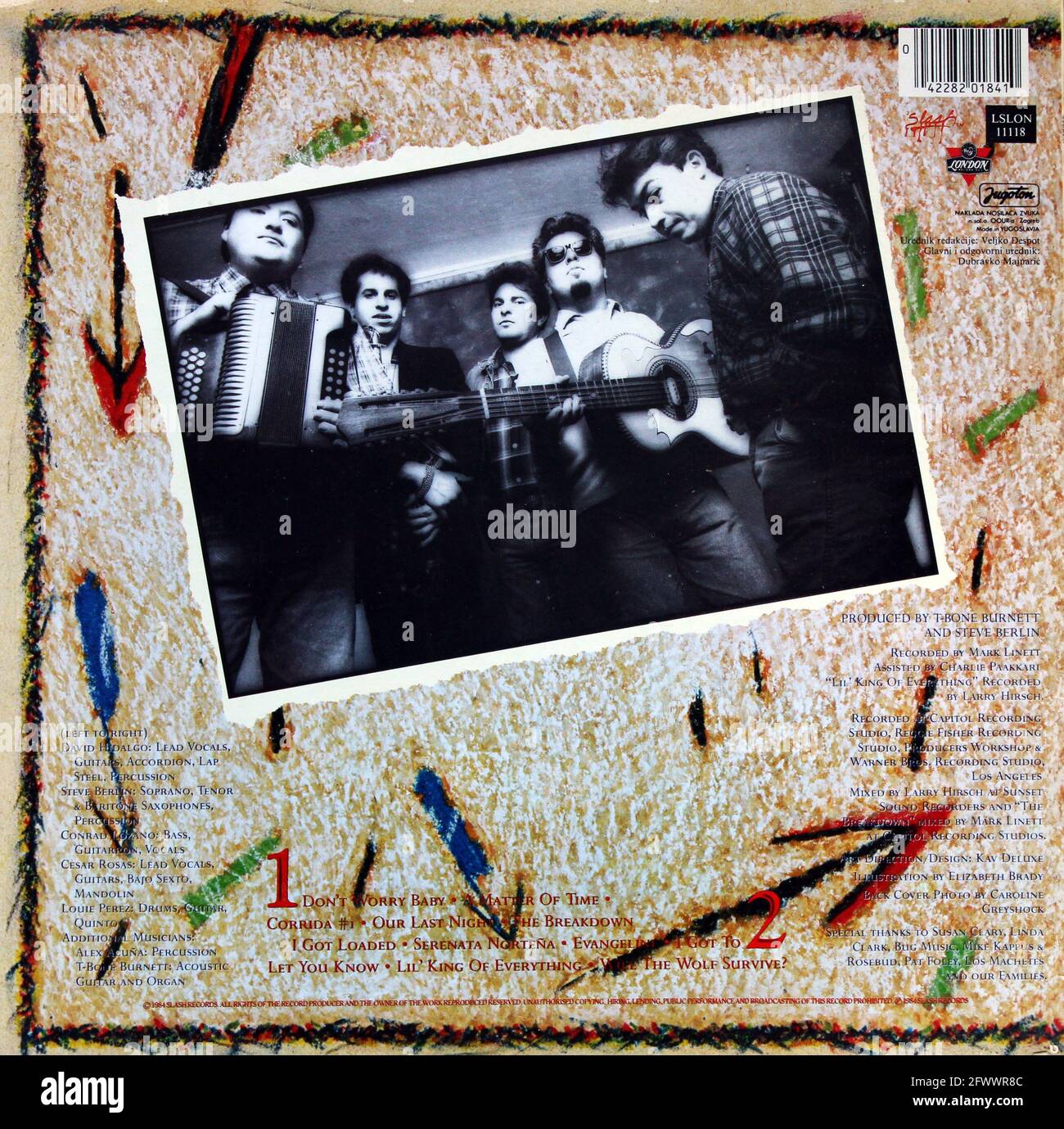 Los Lobos: 1984. LP back cover: How Will The Wolf Survive? Stock Photo
