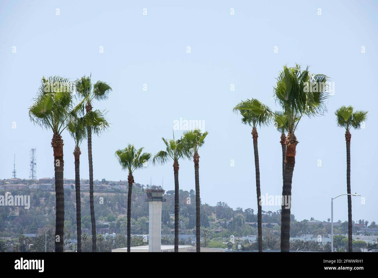 Long Beach, California, USA - May 22, 2021: Sunlight shines on the Long Beach International Airport, LGB. Stock Photo