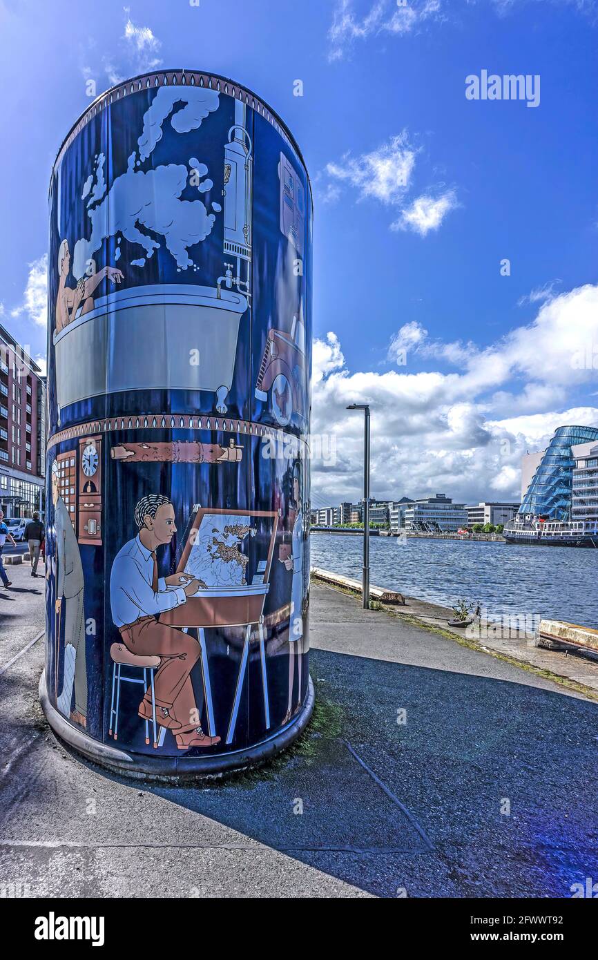 An art installation, Gasworks by John Kindness, on Sir John Rogersons Quay, Dublin, commemorating the history of gas workers from this area. Stock Photo