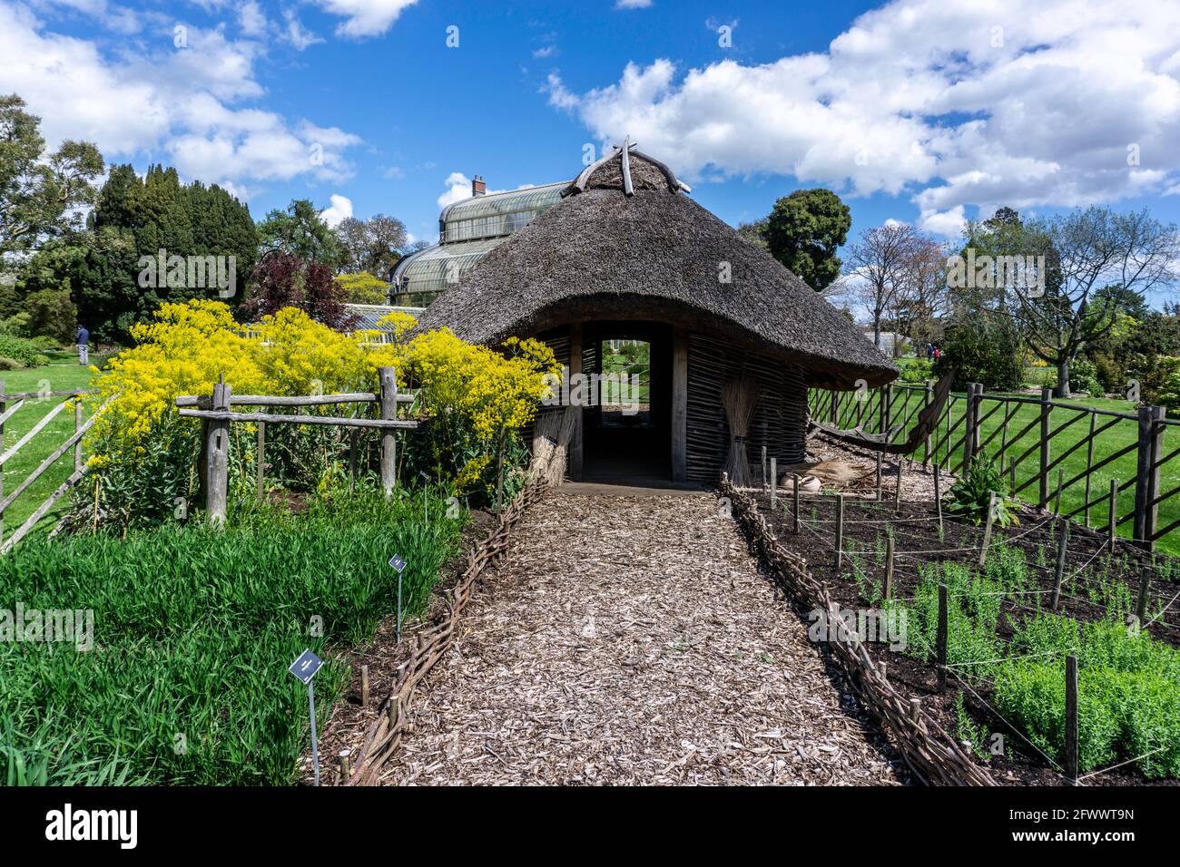 A replica Viking House in the Botanic Gardens in Dublin Ireland. It is a replica of a house excavated in Dublin in the 1980s. Stock Photo