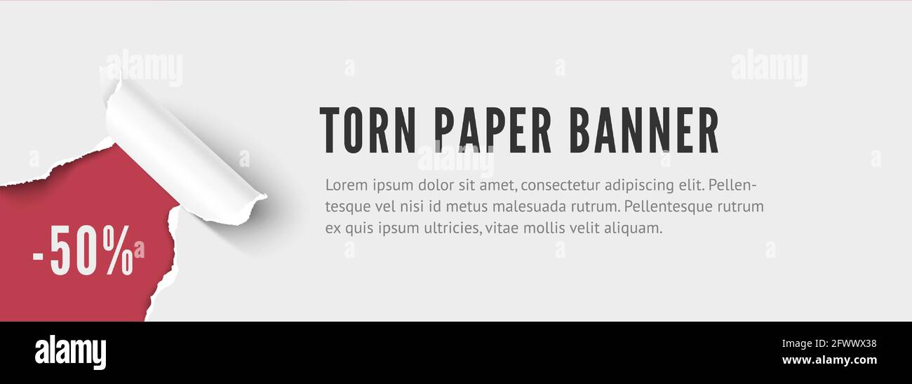 Torn paper hole corner banner for sale and promo ads realistic vector