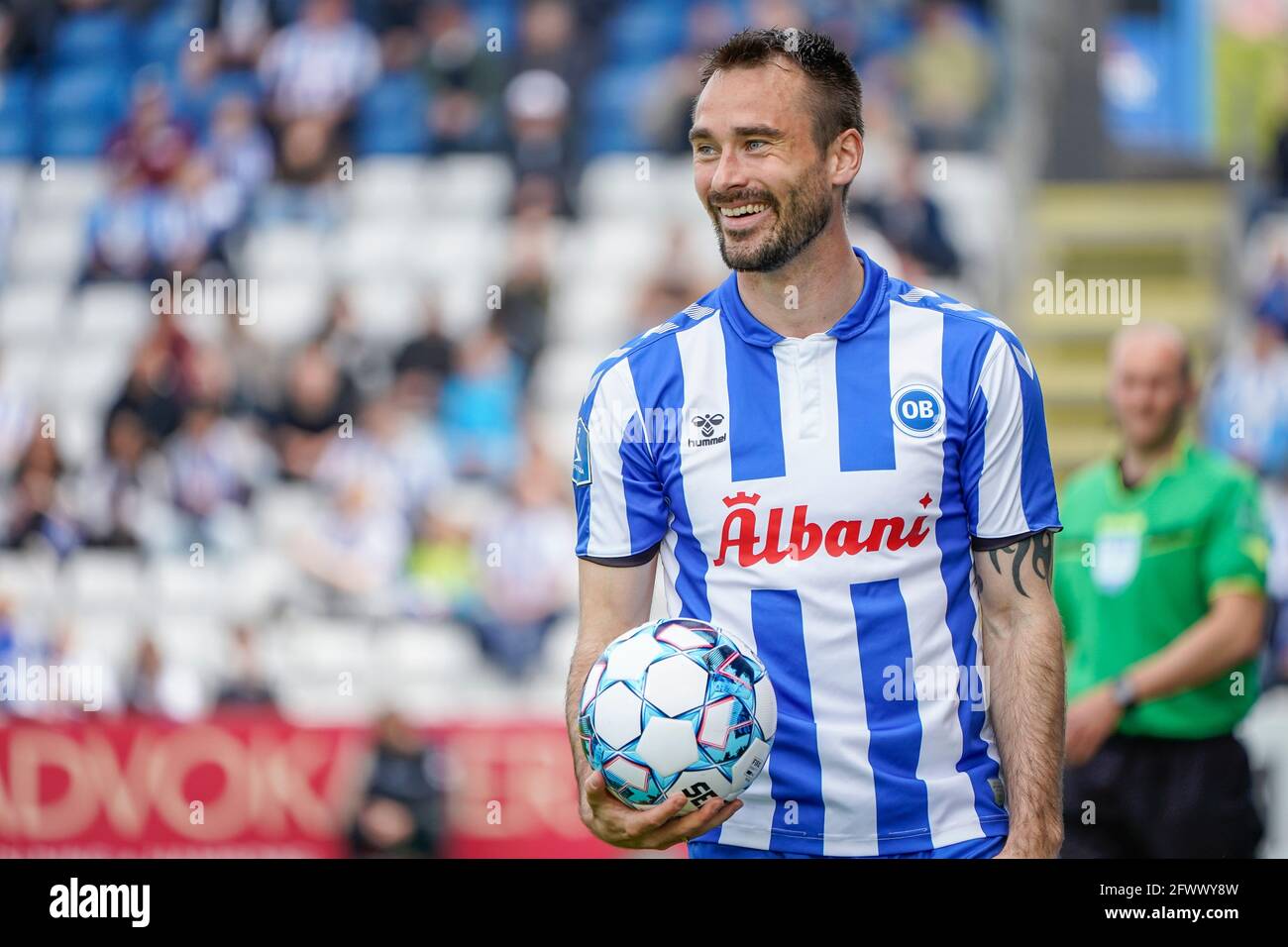 Odense, Denmark. 24th May, 2021. Oliver Lund (2) of OB seen during the 3F  Superliga match between Odense Boldklub and AC Horsens at Nature Energy  Park in Odense. (Photo Credit: Gonzales Photo/Alamy