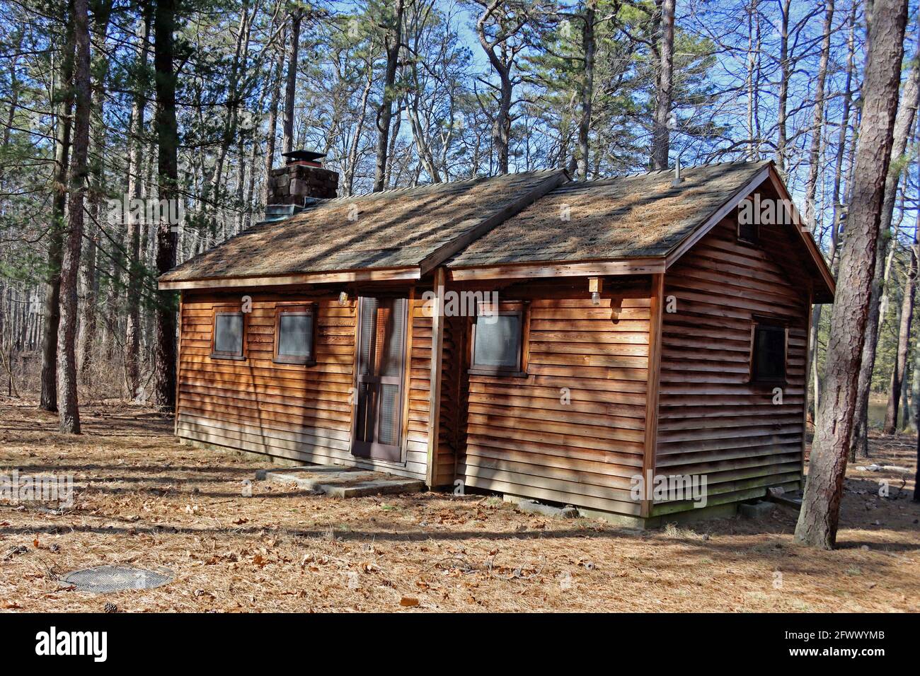 There are several cabins available to enjoy time in Lebanon State Forrest, along with tent and RV sites. Stock Photo
