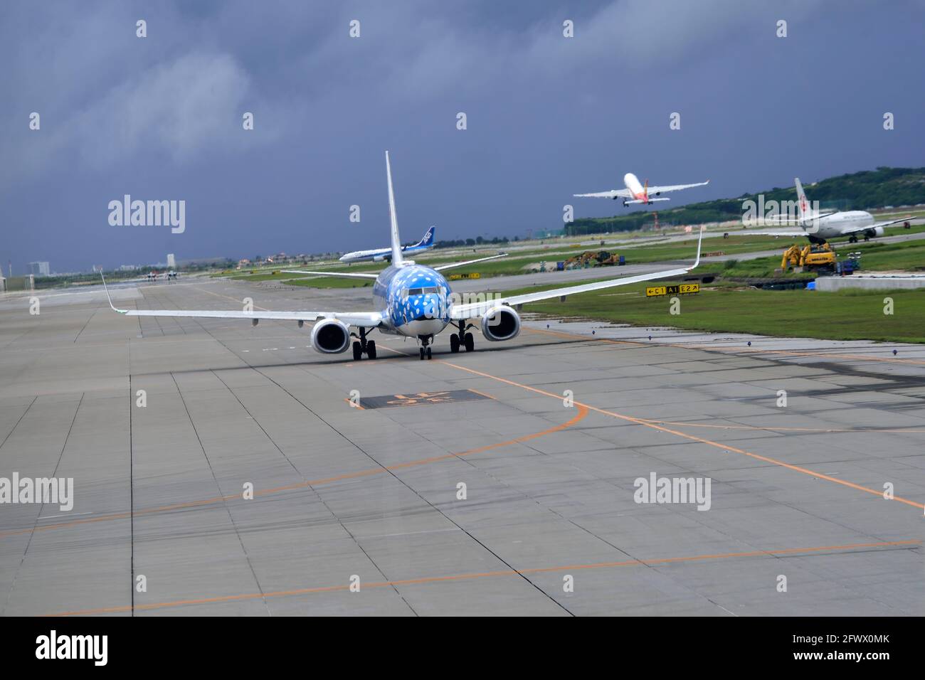 Japan Transocean Airline, JTA, Boeing,B-737/800, JA05RK, Blue Whale Shark, Taxiing, Naha Airport, Naha, Okinawa, Ryukyu Islands, Japan Stock Photo