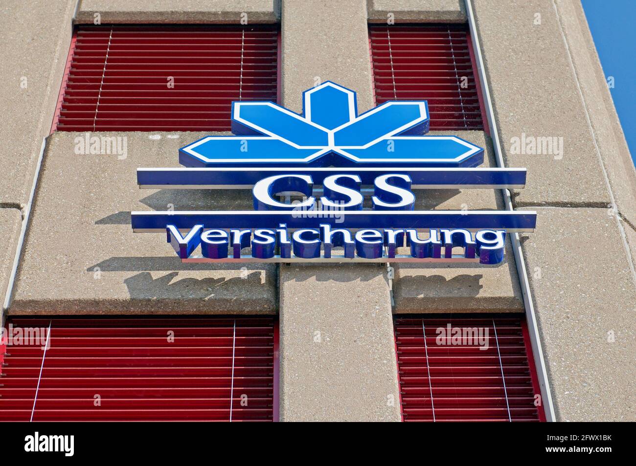 Wohlen, Aargau, Switzerland - 15th April 2021 : CSS Versicherung Insurance sign hanging on a building in Wohlen. CSS is one of the largest insurance c Stock Photo