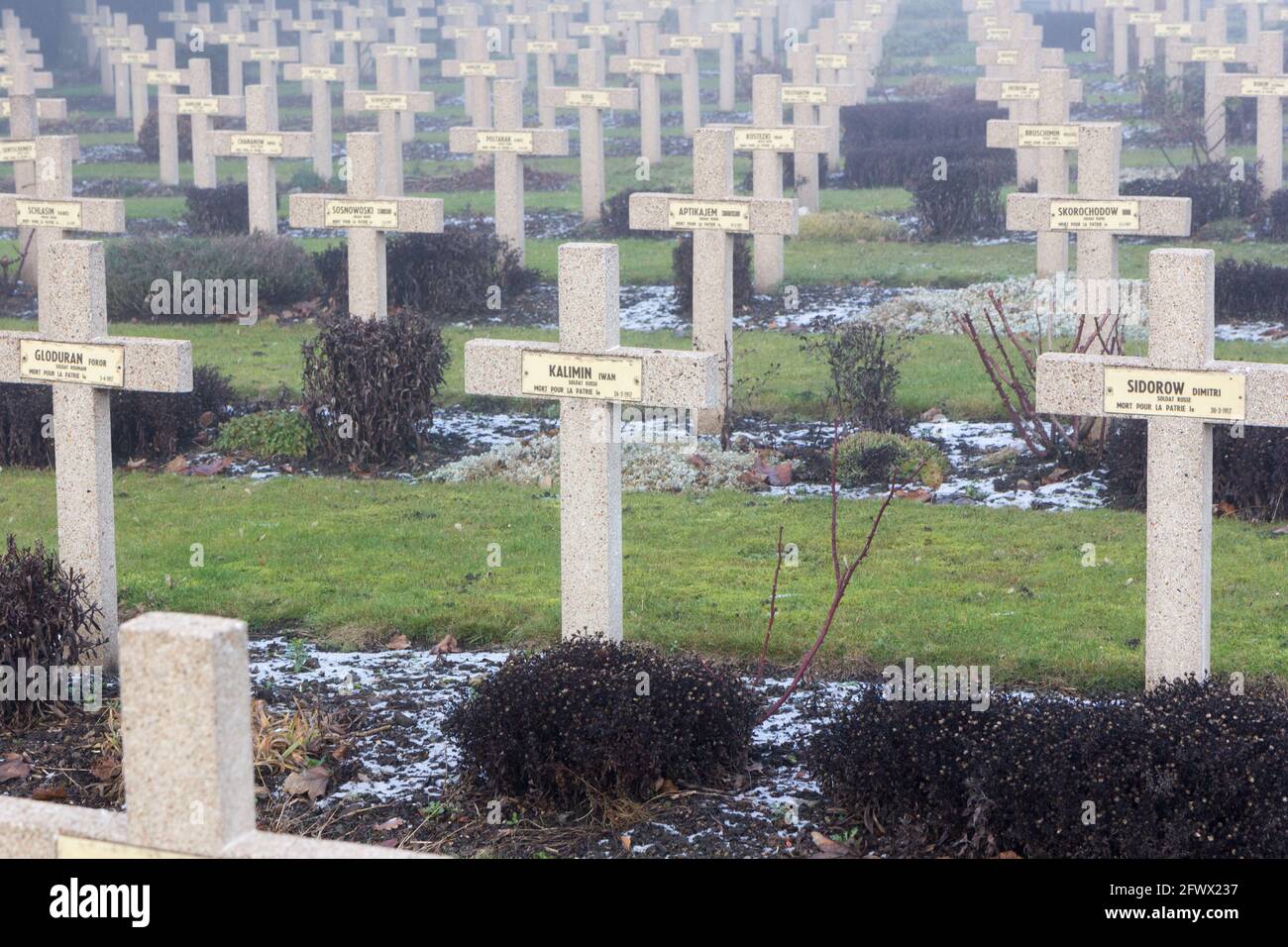 Valenciennes, France. Tombs of soldiers fallen in World War I (one) at Saint Roch cemetery. Stock Photo