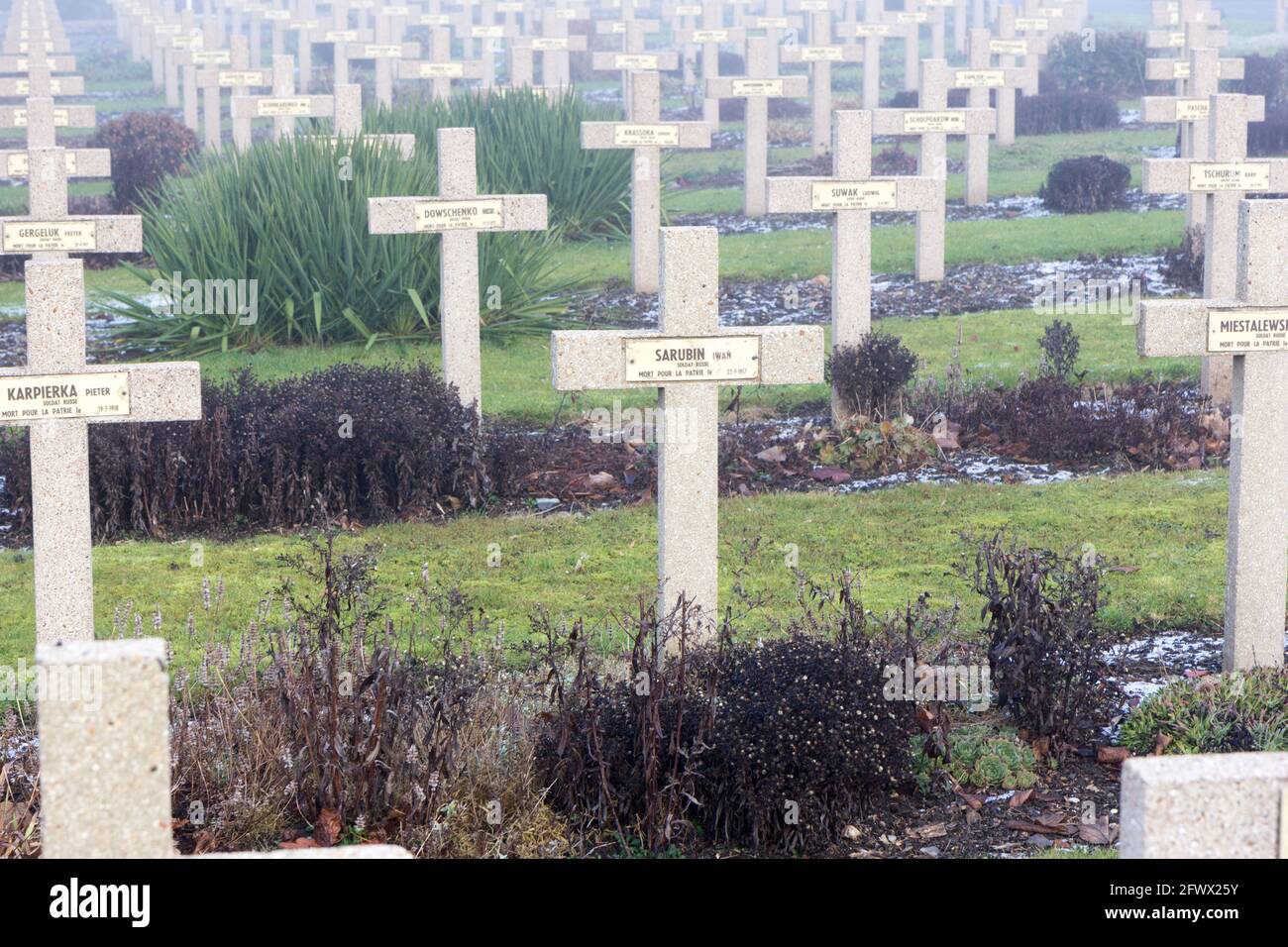 Valenciennes, France. Tombs of soldiers fallen in World War I (one) at Saint Roch cemetery. Stock Photo