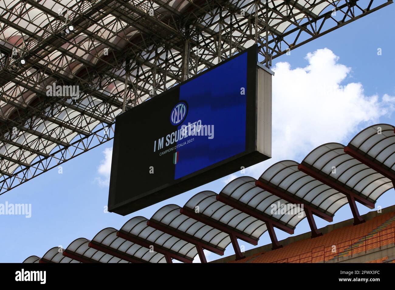 Milan, Italy, 23rd May 2021. An image is displayed celebrating the 2020/21 Scudetto victory during the Serie A match at Giuseppe Meazza, Milan. Picture credit should read: Jonathan Moscrop / Sportimage Stock Photo