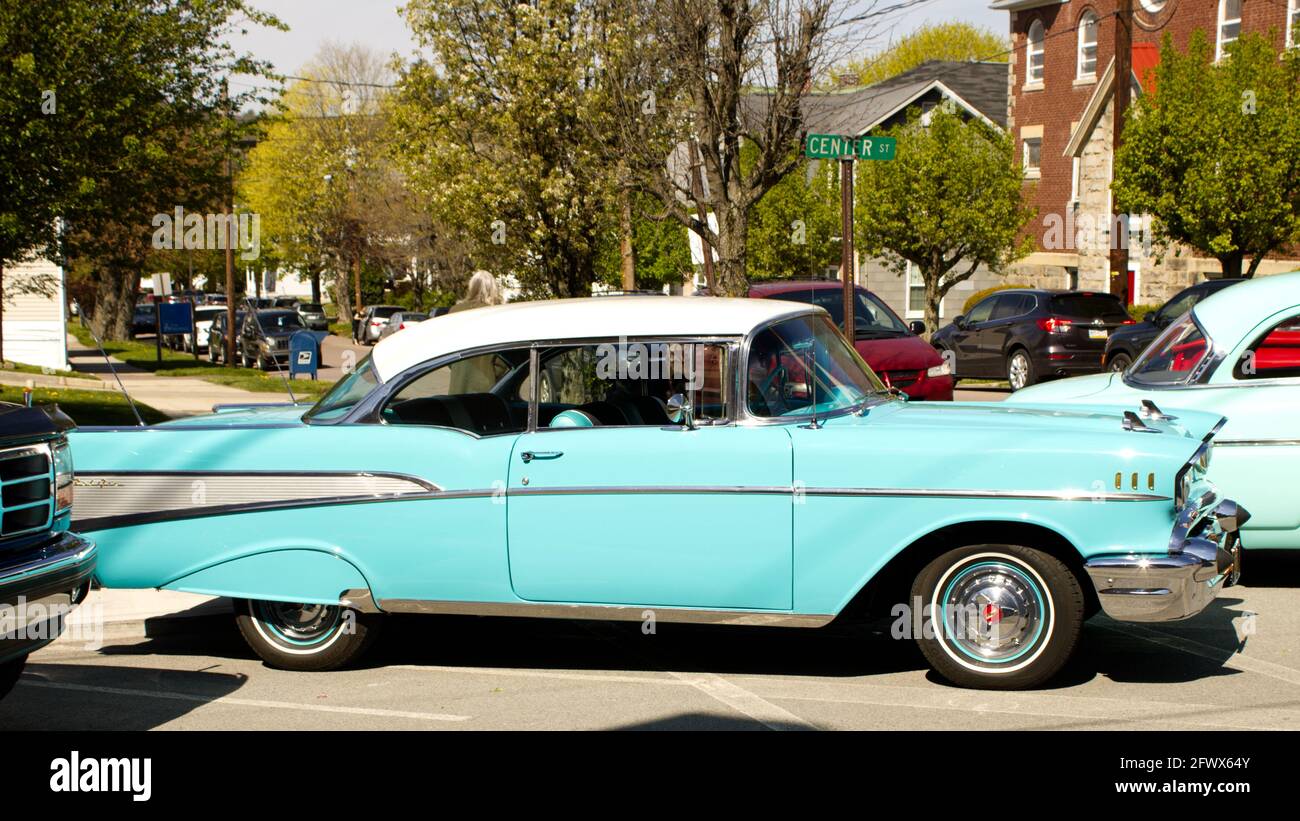 A Side View of a 1957 Chevrolet Belair Stock Photo