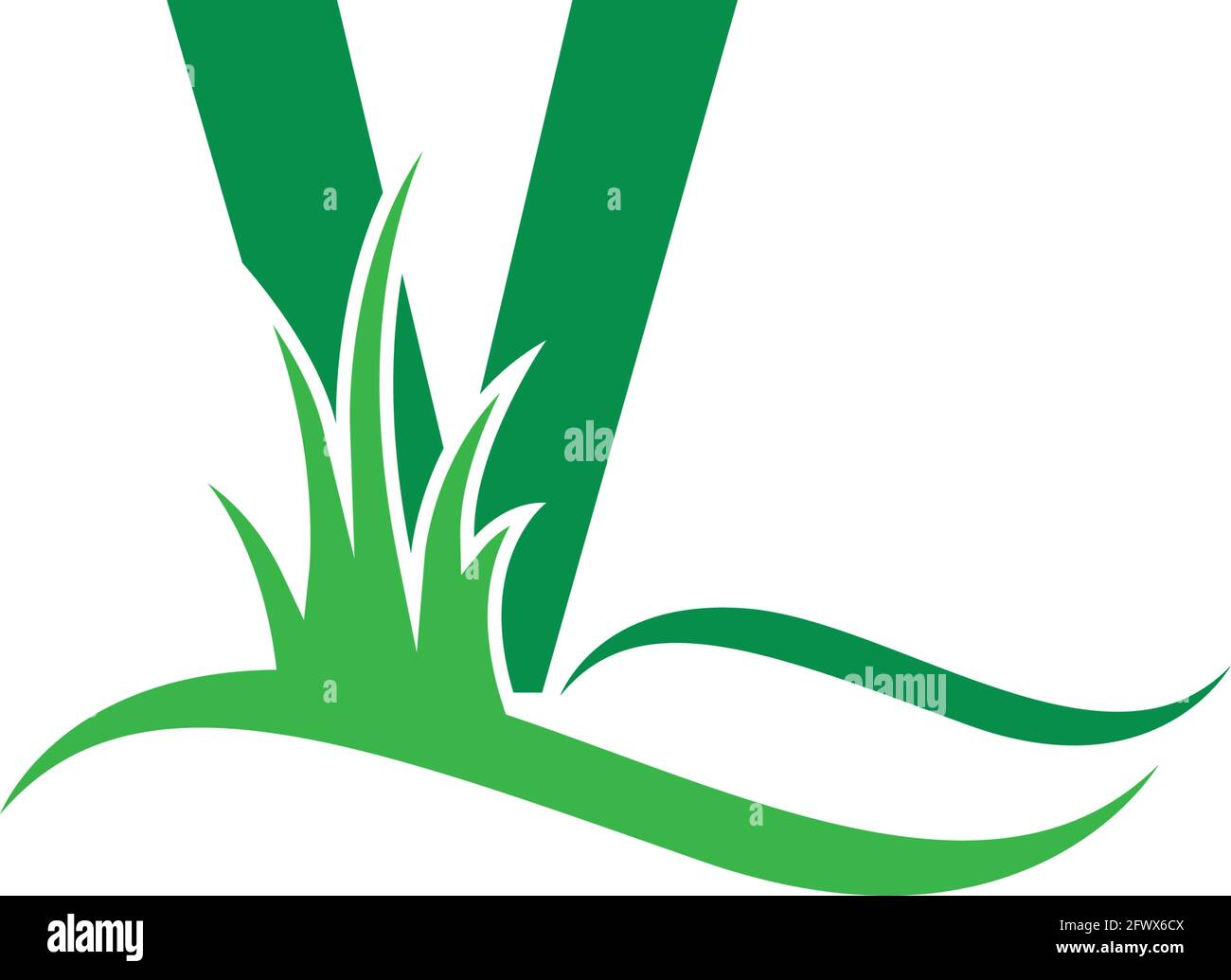Letter V behind a green grass icon logo design vector template Stock Vector
