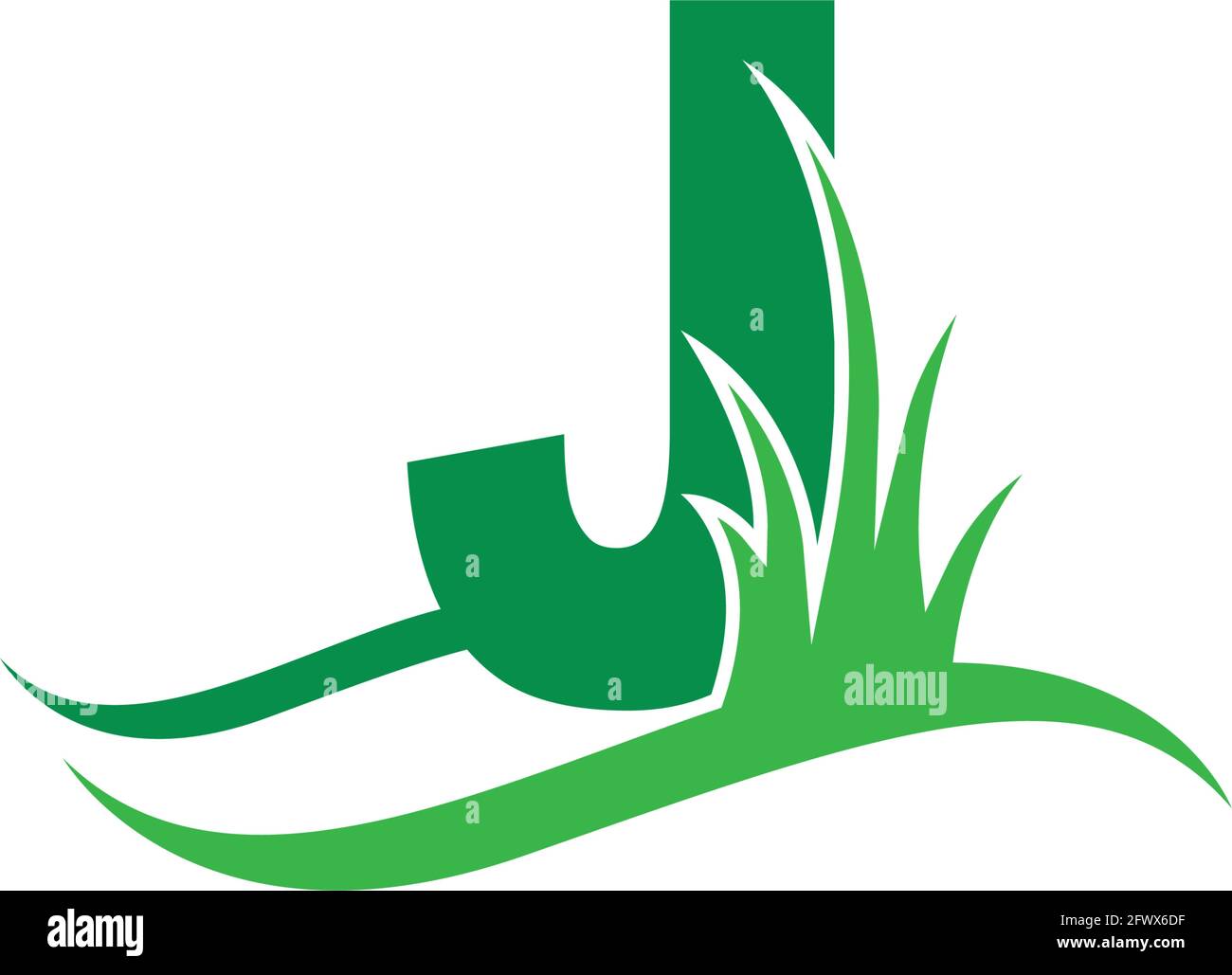 Letter J behind a green grass icon logo design vector template Stock Vector