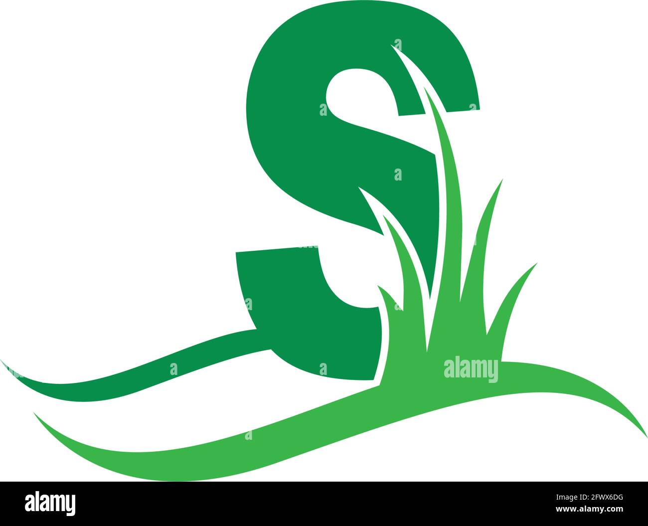 Letter S behind a green grass icon logo design vector template Stock Vector