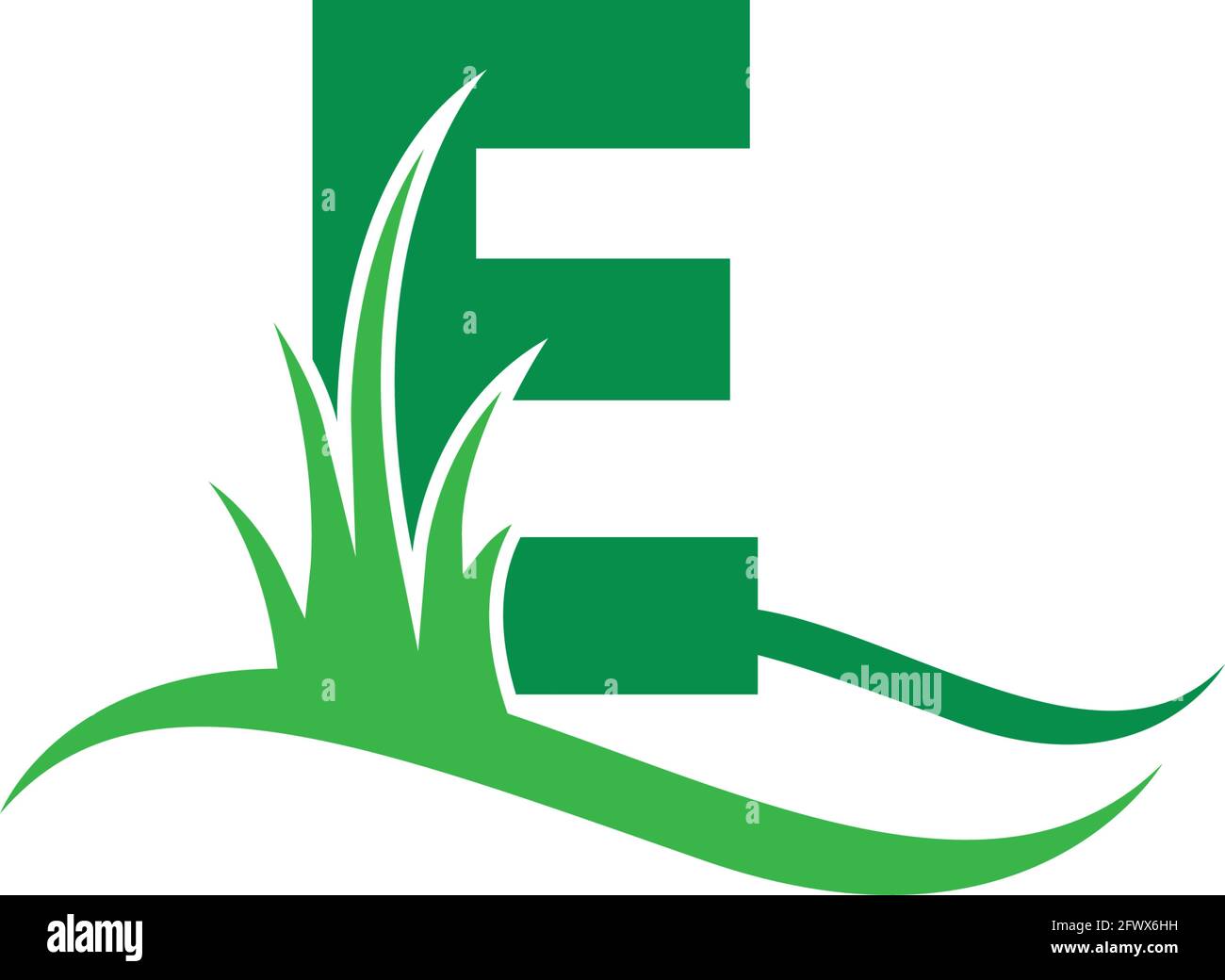 Letter E behind a green grass icon logo design vector template Stock Vector