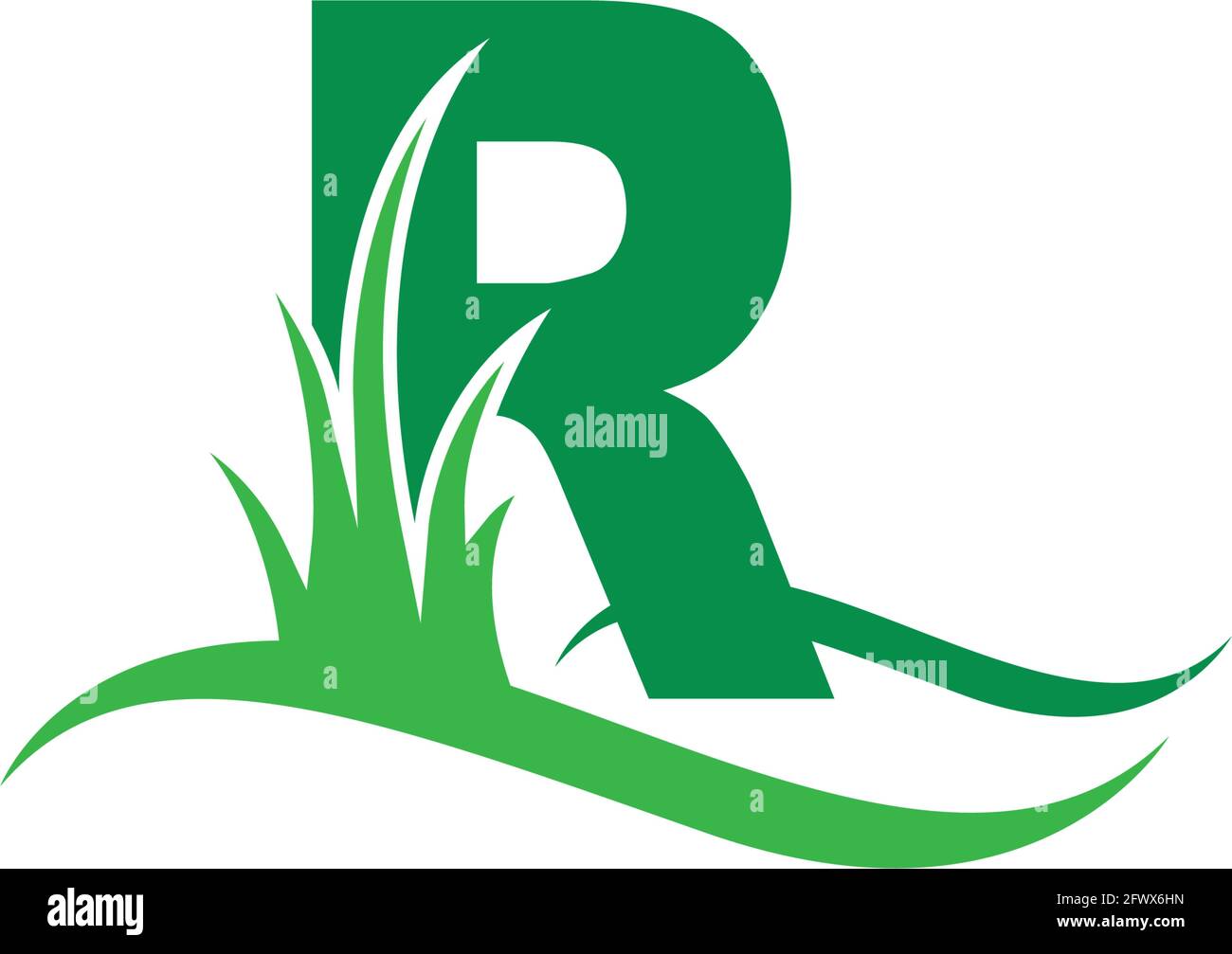 Letter R behind a green grass icon logo design vector template Stock Vector