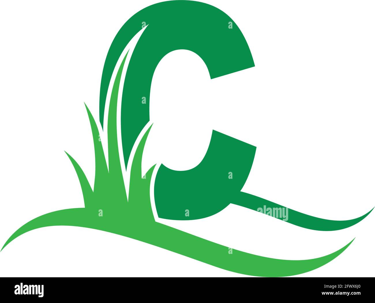 Letter C behind a green grass icon logo design vector template Stock Vector