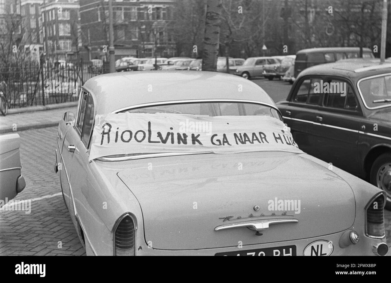 Amsterdam construction workers go to The Hague to demonstrate Slogan on  construction worker's car Sewer finch go home, April 2, 1968, Autos,  CONSTRUCTION WORKERS, demonstrations, The Netherlands, 20th century press  agency photo