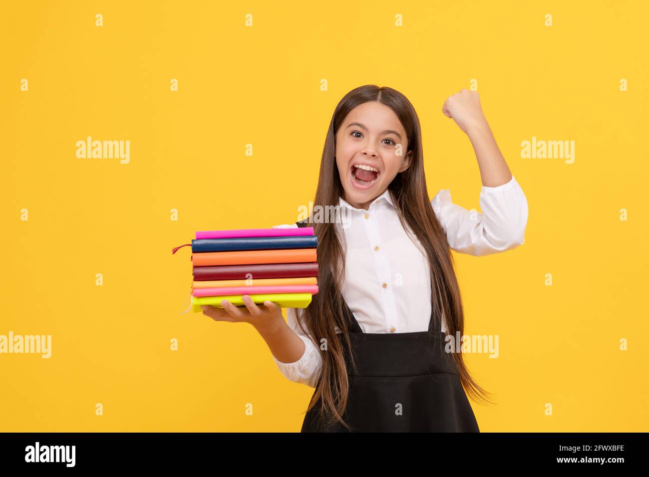 successful intellectual child. pass exams perfectly. bookish kid in grammar school. Stock Photo