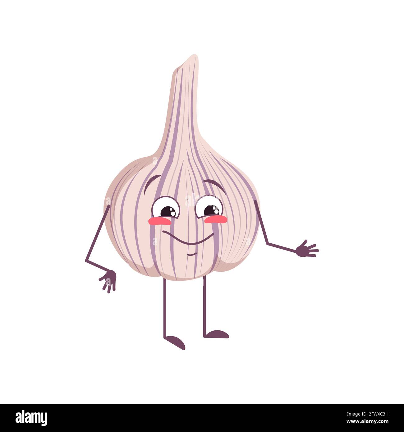 Cute garlic character with joy emotions, smiling face, happy eyes, arms ...