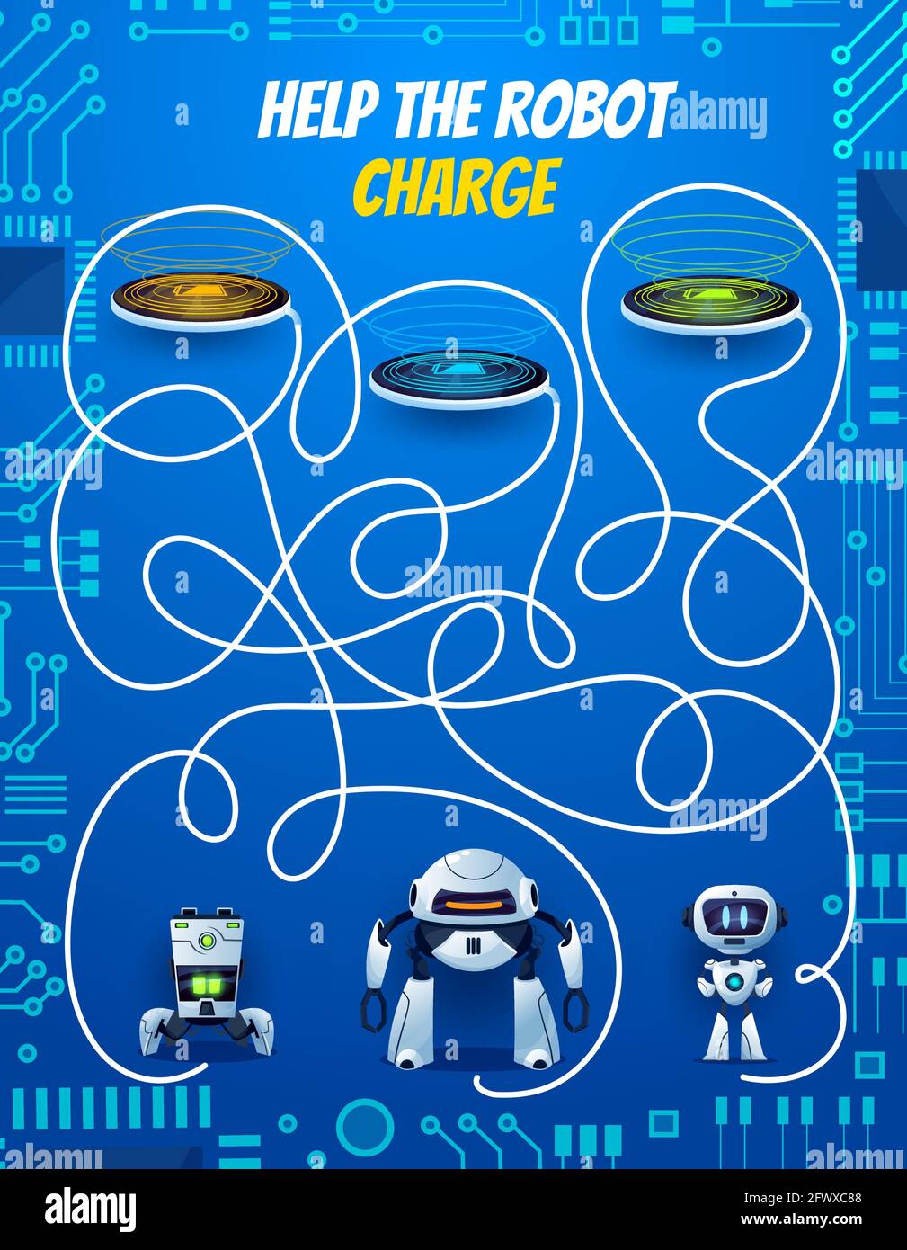 Kids maze game, help robot charge playing activity for children with ...