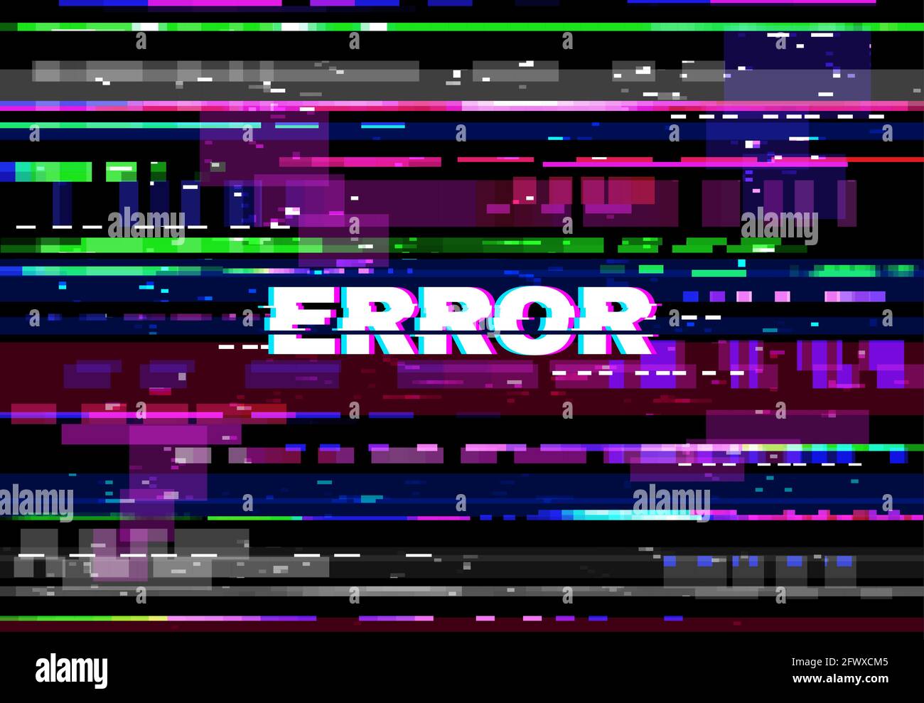 Glitch error screen, VHS video problem, color pixels and lines, noise ...
