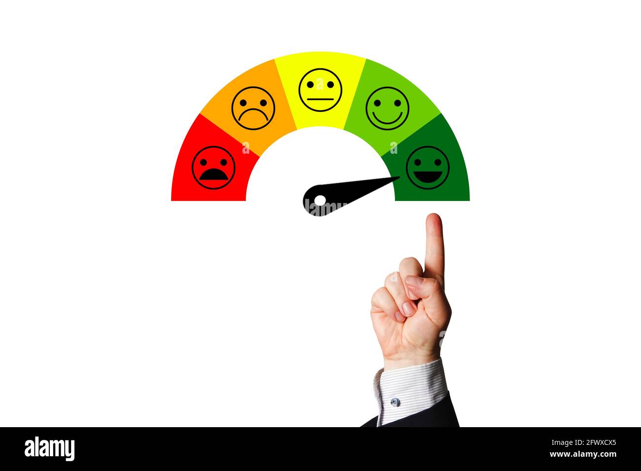 Customer, employee or project stakeholder satisfaction on maximum. Satisfaction concept. Stock Photo