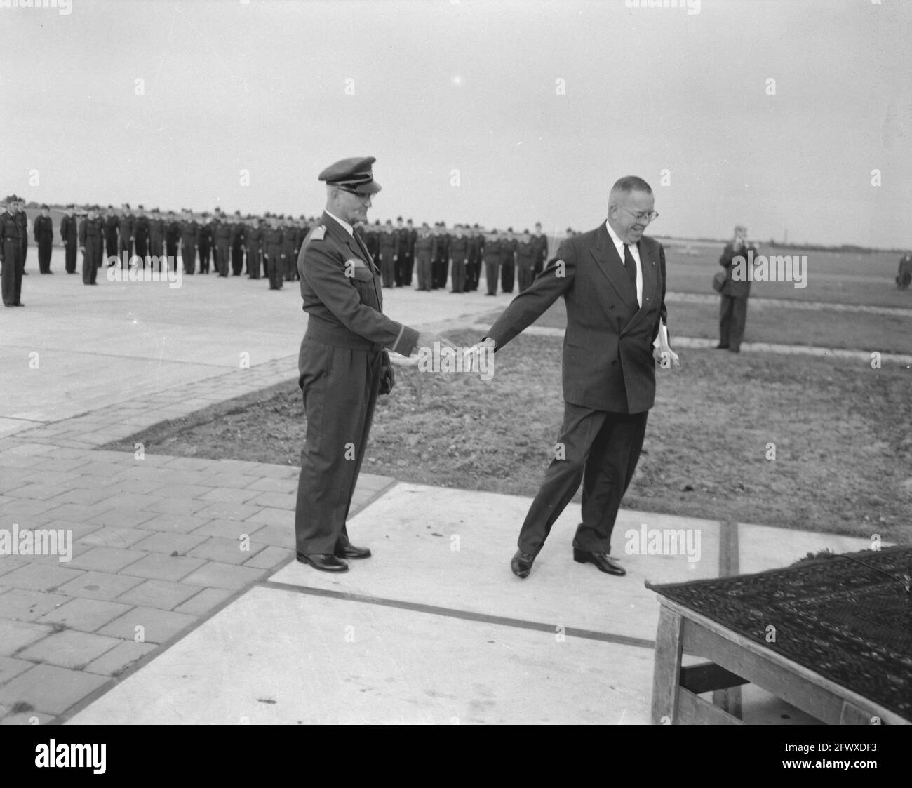 Opening of the National Aviation School at Zestienhoven by mr. G. E. van Walsum (left), right director of Aviation School P. J. Yperlaan, September 20 Stock Photo