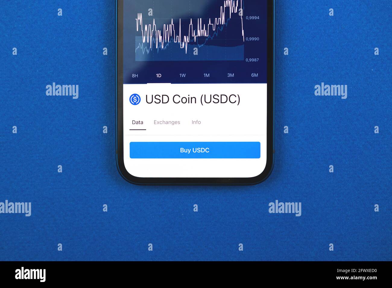 Buy USD Coin USDC cryptocurrency, mobile phone app with button, concept of  online trade, investment and exchange with smartphone, business office desk  Stock Photo - Alamy