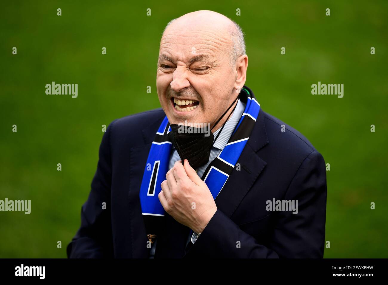 Milan, Italy. 23 May 2021. Giuseppe Marotta, CEO for sport of FC  Internazionale, reacts during the award ceremony after the Serie A football  match between FC Internazionale and Udinese Calcio. FC Internazionale