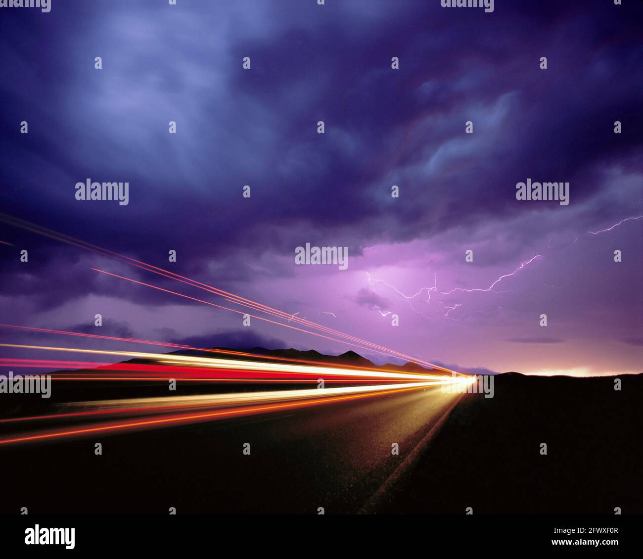 Lightning; Headlights; and Storm Clouds Stock Photo Alamy