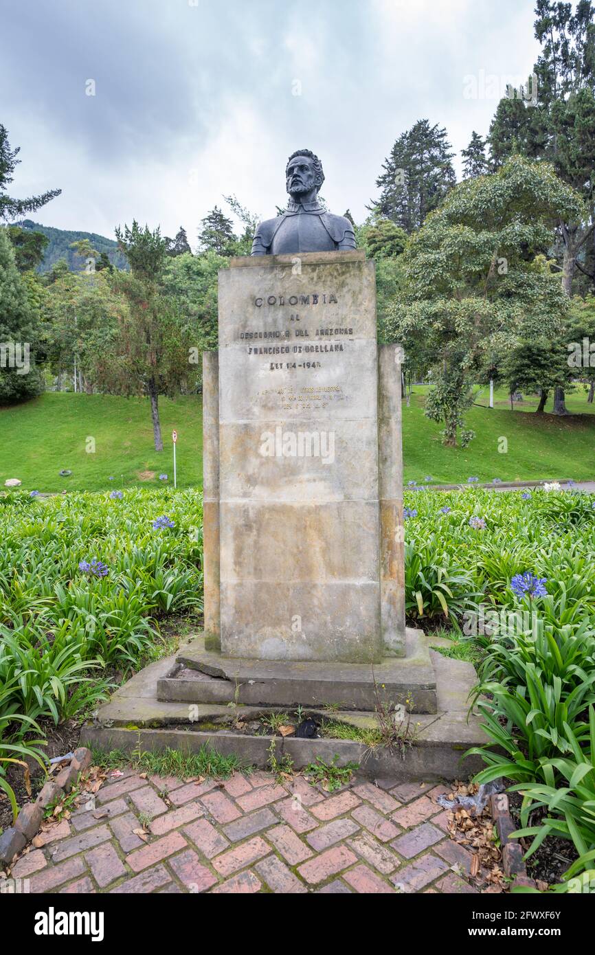 Francisco de Orellana statue at The Enrique Olaya Herrera national park