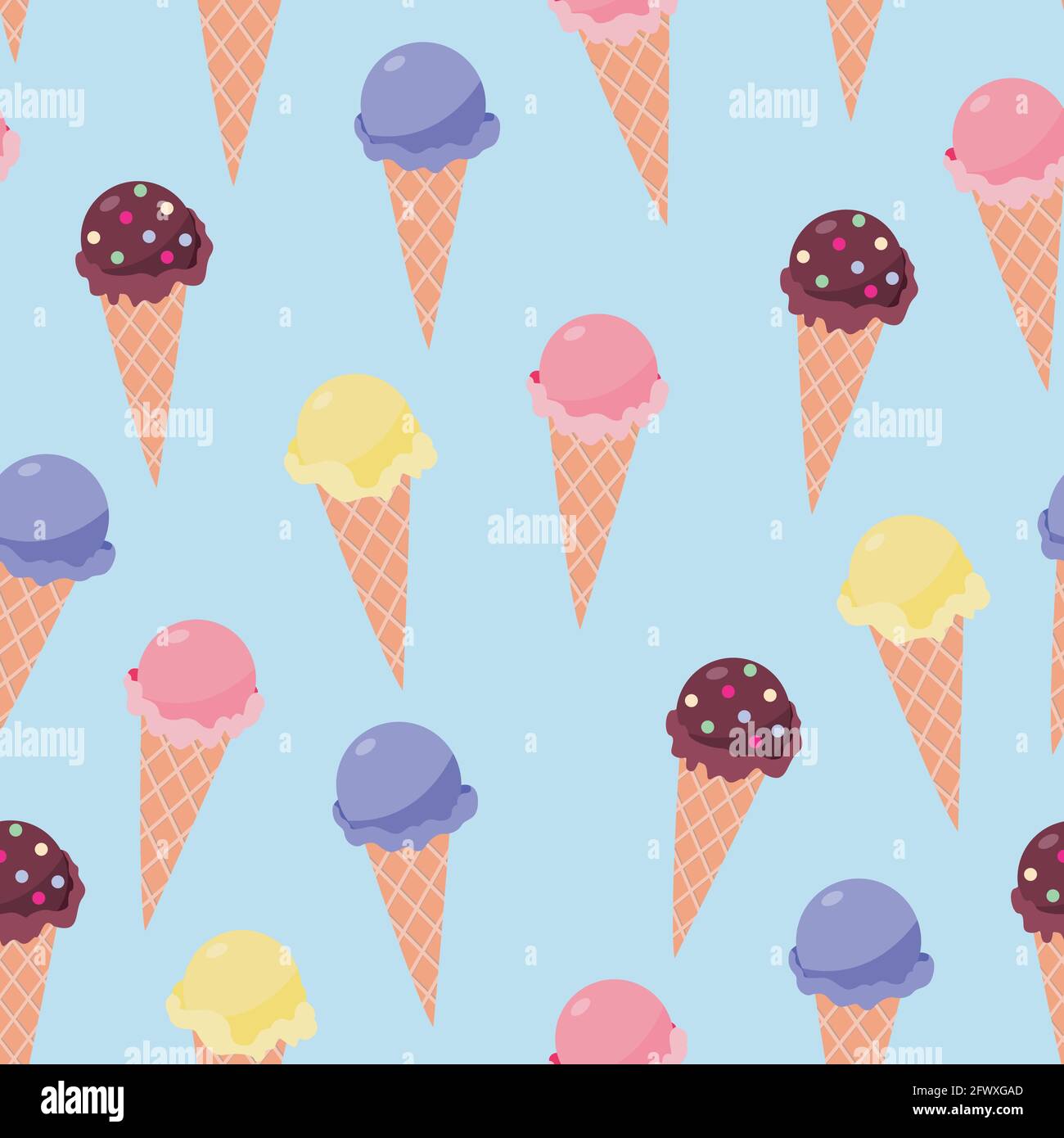 Ice cream seamless pattern in flat design Waffle cones with different ...