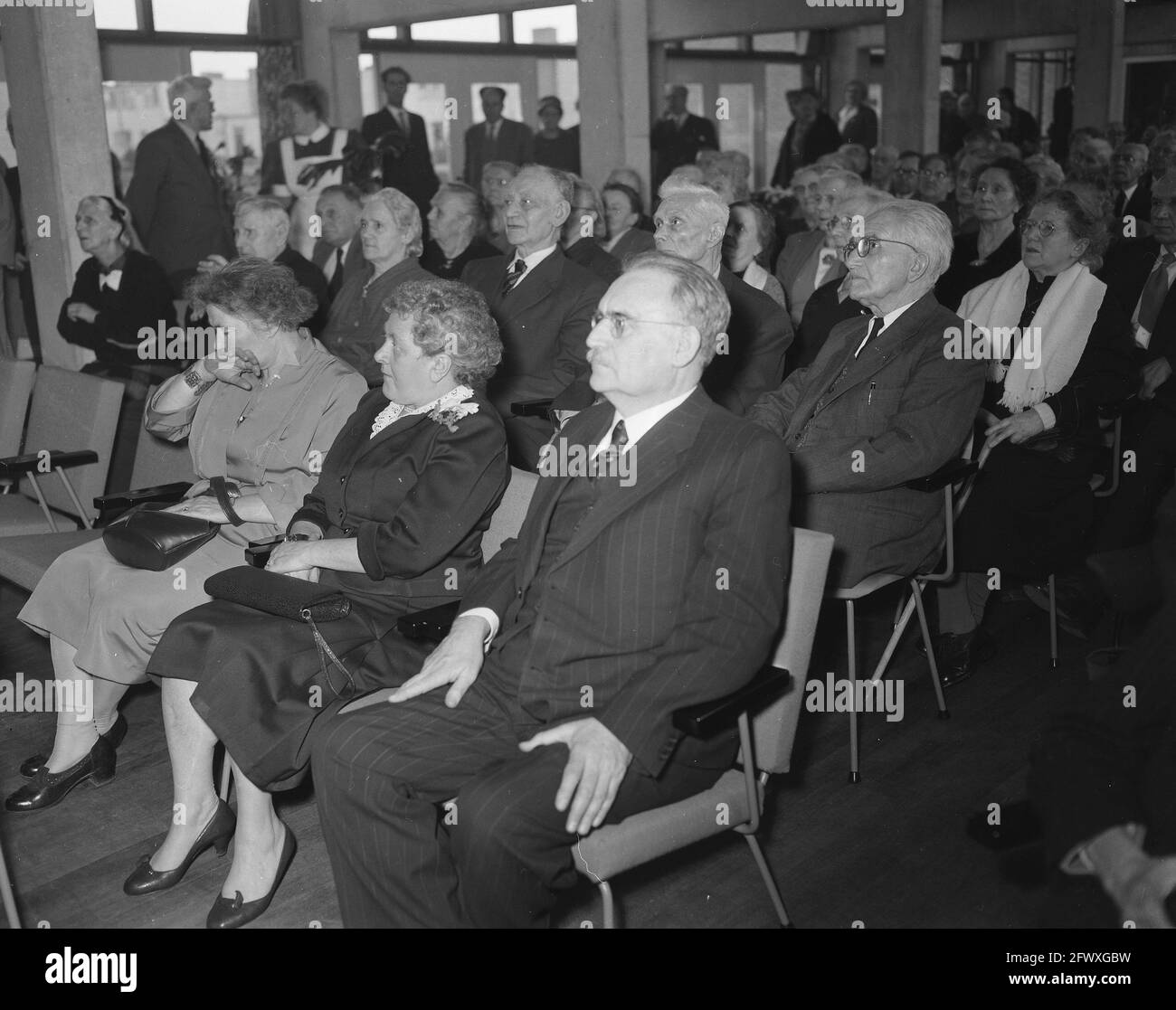 Opening of the Willem Drees House in Amsterdam. Front right Dr. W. Drees, February 5, 1957, retirement homes, openings, The Netherlands, 20th century Stock Photo