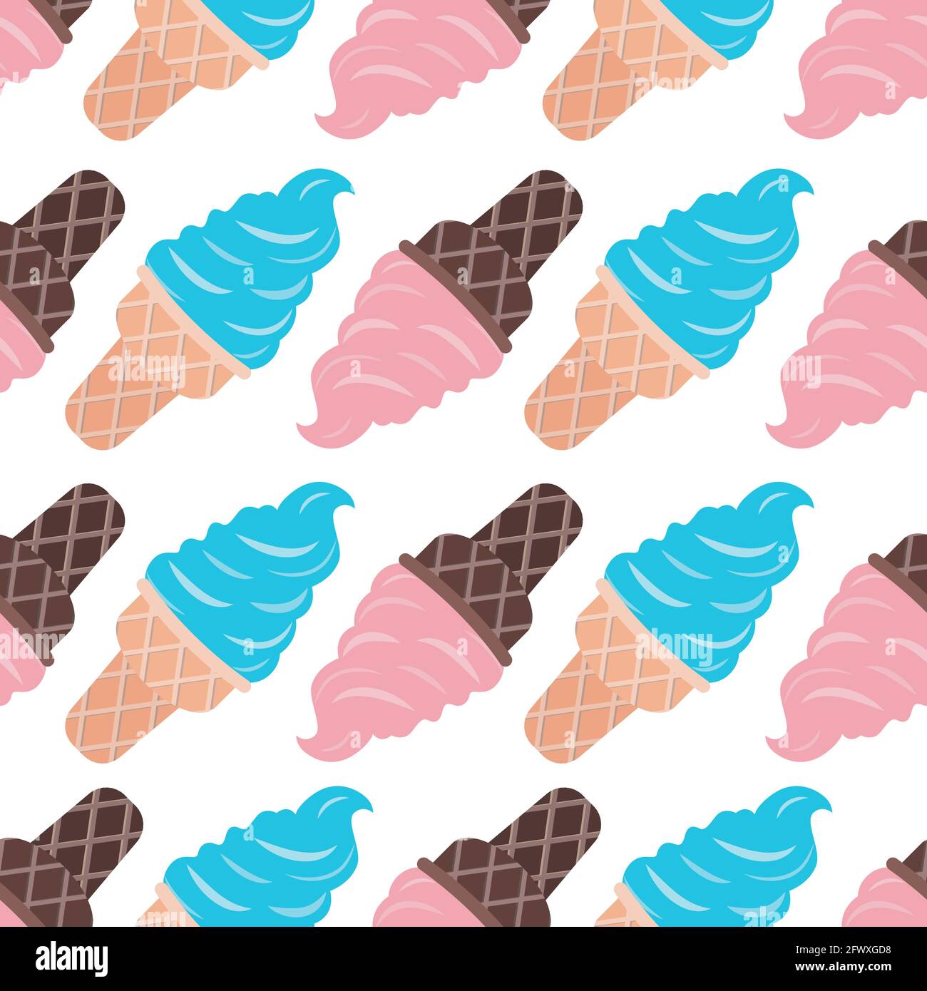 Ice cream Cute vector seamless pattern Flat design Strawberry and mint ...