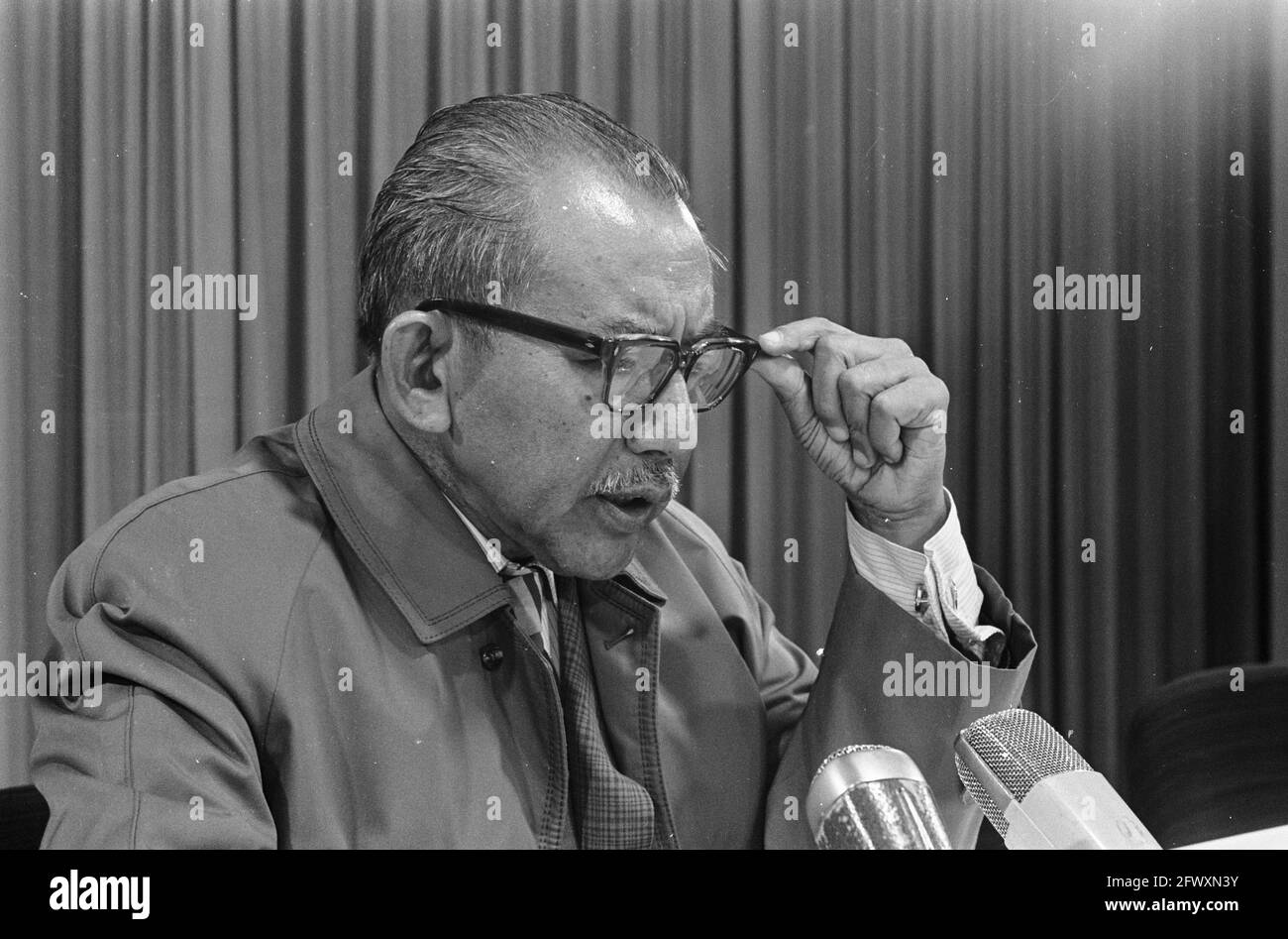 Former Indonesian statesman Mohammed Rum arrived at Schiphol Airport. At the time of the Round Table Conference, he was an important figure for the In Stock Photo