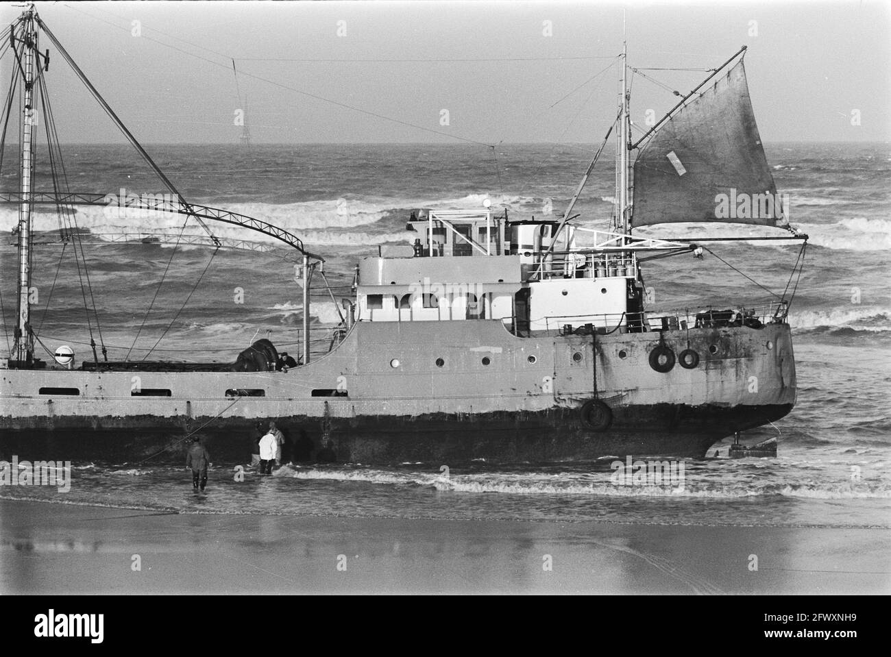 Radiotransmitting ship Radio Capitol stranded by storm near Noordwijk