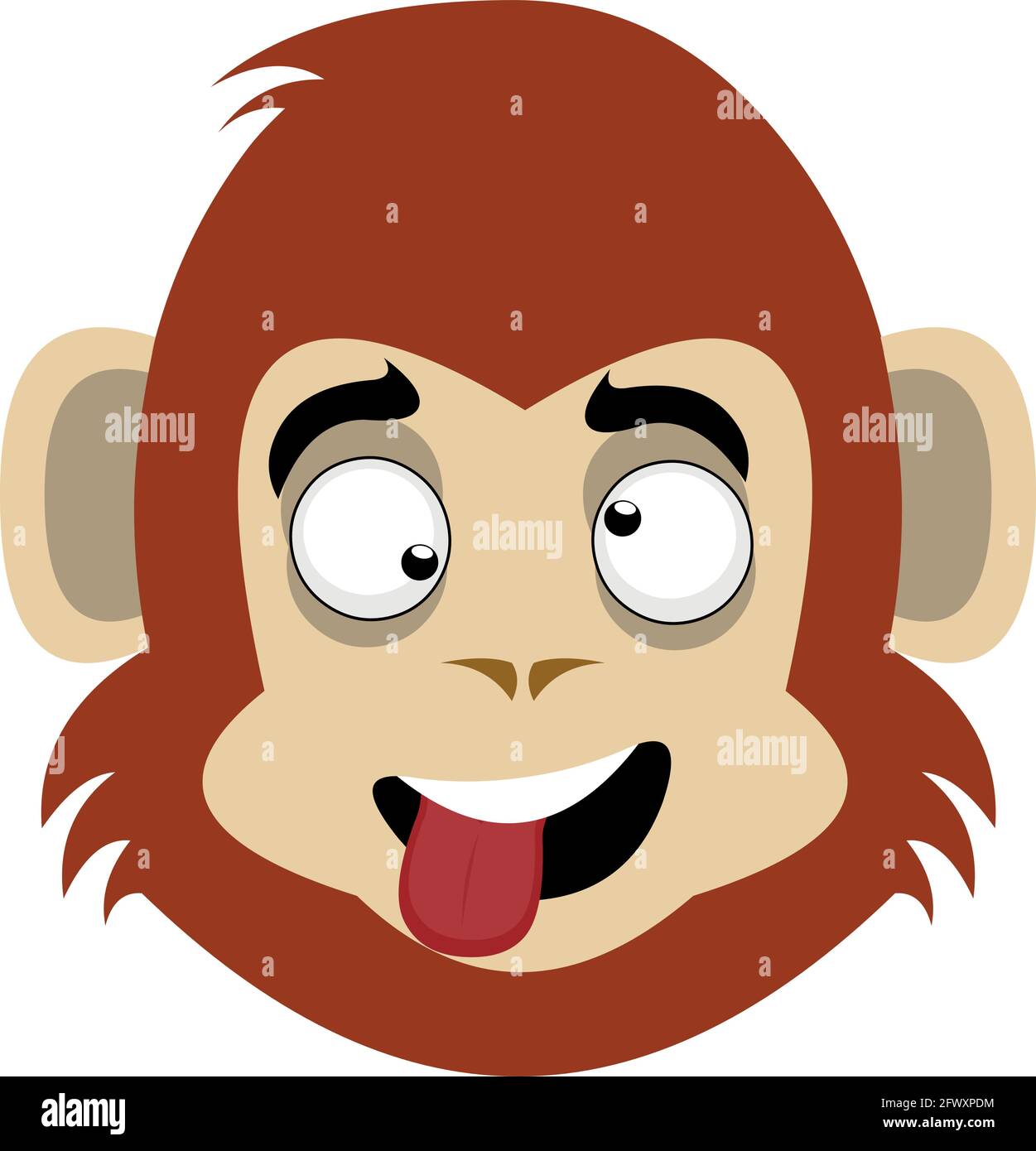 Vector emoticon illustration of a cartoon monkey's face with a crazy and funny expression Stock Vector