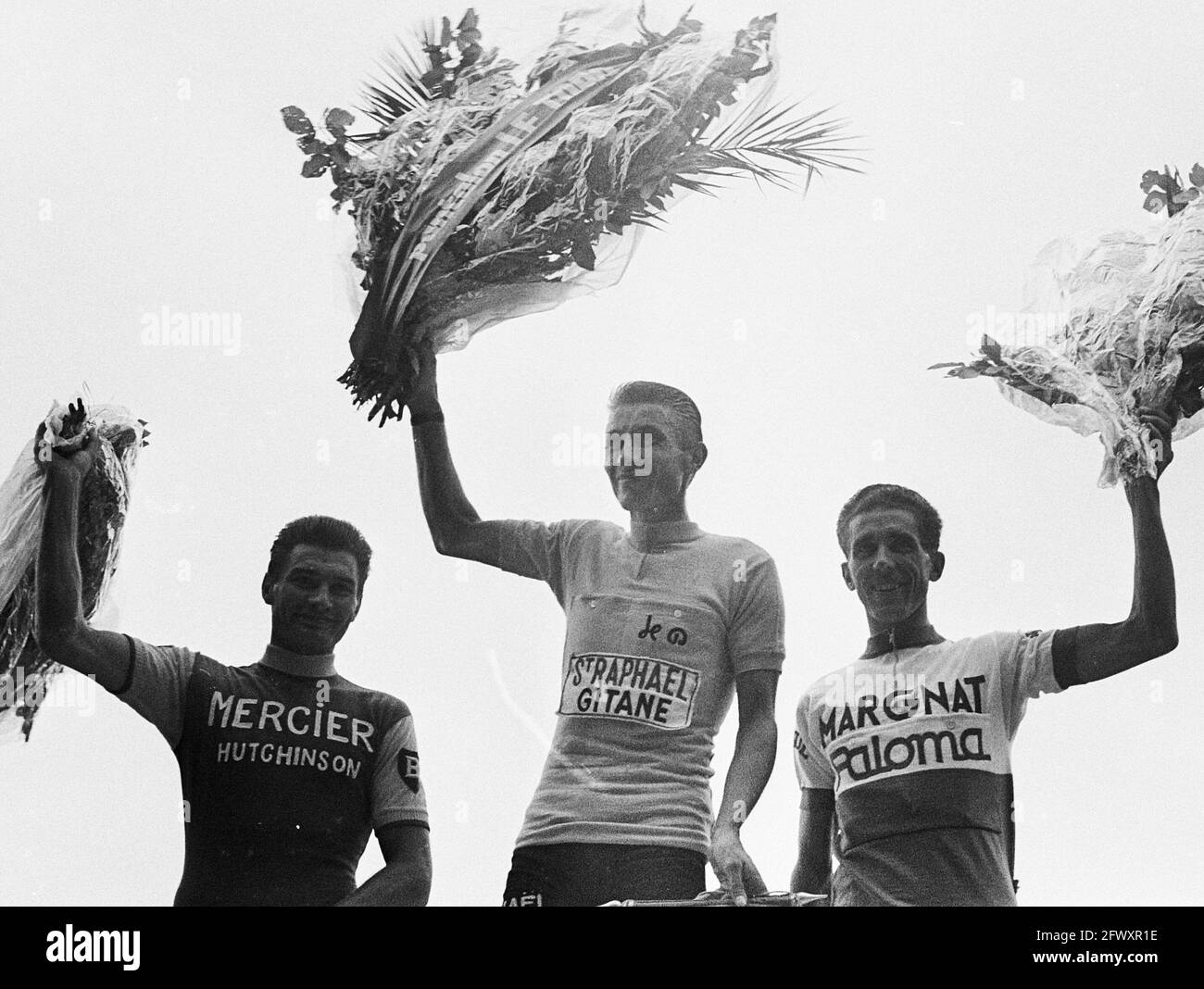 Raymond Poulidor, Jacques Anquetil and Federico Bahamontes stage, Tour de France 1964 (cropped), The Netherlands, 20th century press agency photo, new Stock Photo