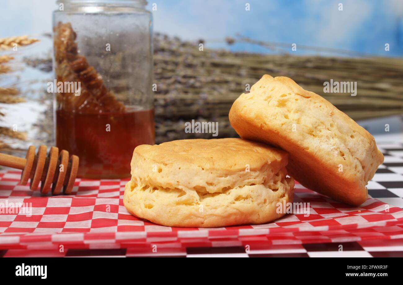Honey and Wheat Biscuits Close up Stock Photo