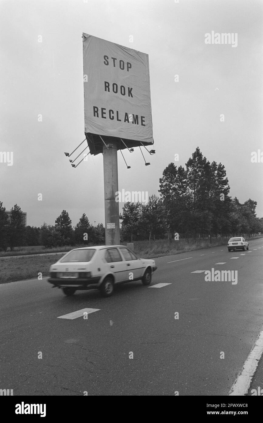 when did advertising for cigarettes stop Advertising for cigarettes packed Stop smoking advertisement, 27 August  1987, RECLAMATION, SIGARETTEs, The Netherlands, 20th century press agency  phot Stock Photo
