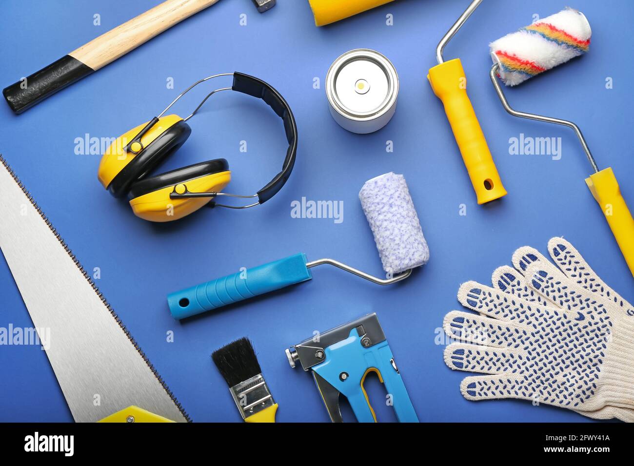 Set of tools on color background Stock Photo - Alamy