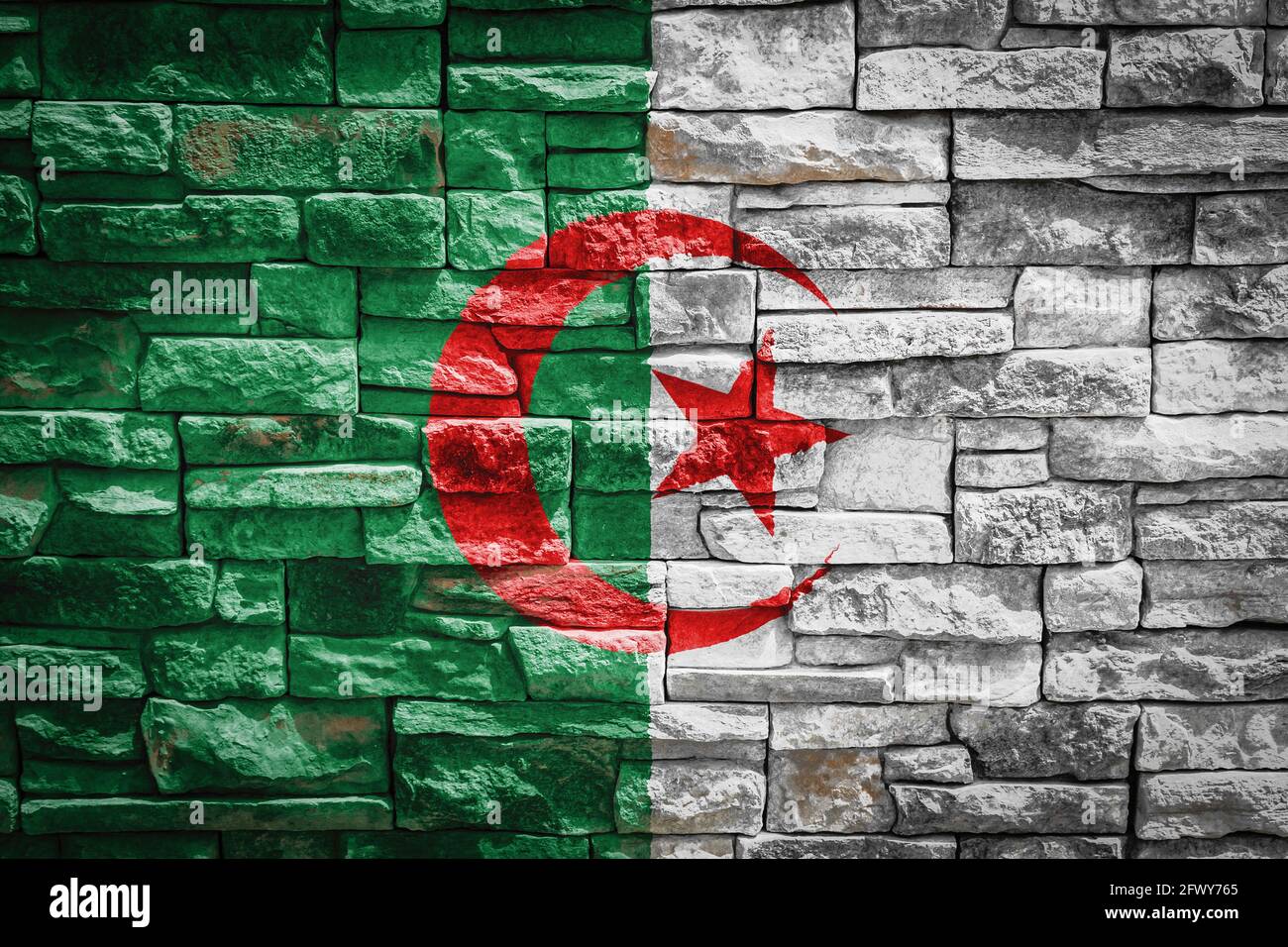 National flag of Algeria on stone wall background.The concept of ...