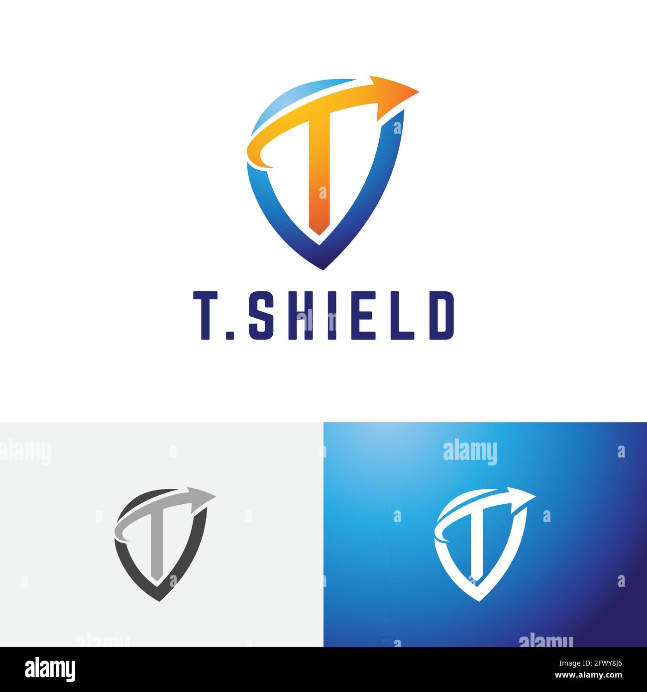 T Letter Arrow Shield Strong Safe Guard Protection Logo. Stock Vector