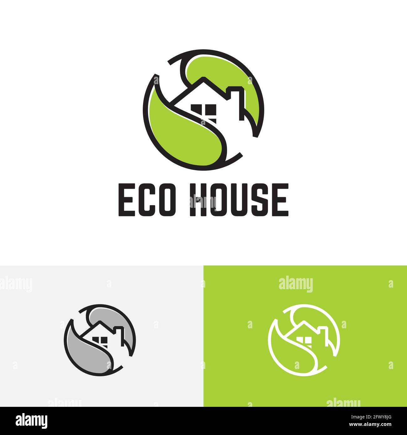 Eco Green Leaf House Home Real Estate Logo. Stock Vector