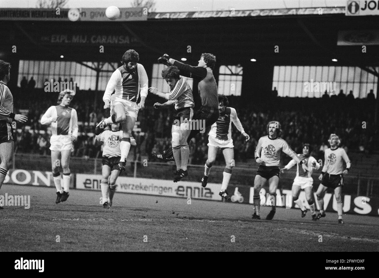 Nec against Ajax 1-3 (KNVB cup); game moments, 12 October 1975, sport,  soccer, The Netherlands, 20th century press agency photo, news to remember,  documentary, historic photography 1945-1990, visual stories, human history  of