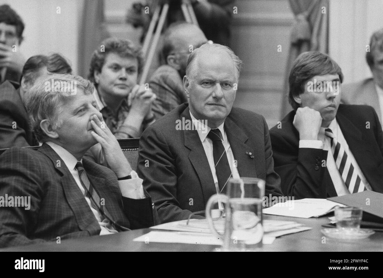 Governmental statement Lubbers-II cabinet; ministers Bukman, van Eekelen and Nijpels, July 30, 1986, GOVERNMENTAL DECLARATIONS, cabinets, ministers, The Netherlands, 20th century press agency photo, news to remember, documentary, historic photography 1945-1990, visual stories, human history of the Twentieth Century, capturing moments in time Stock Photo