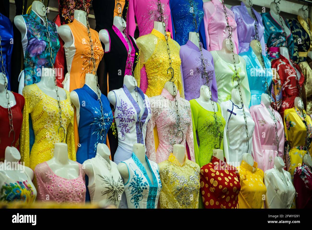 Silk dresses for sale, Saigon Stock Photo