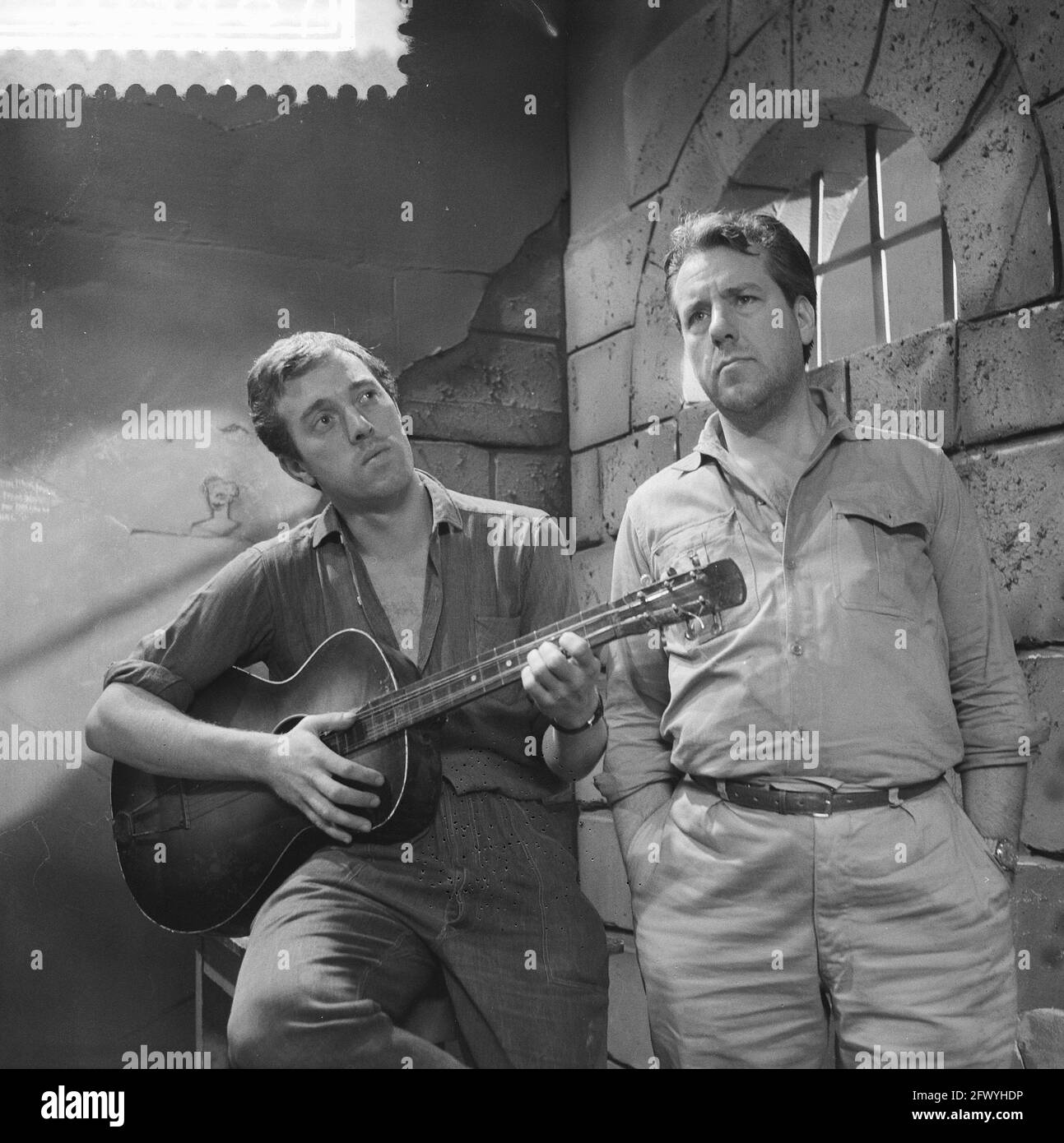 Rehearsal of the television play The Convict. John Leddy (left) as