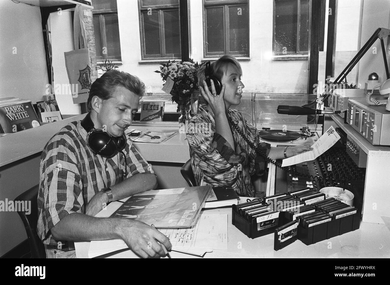 Ether pirate becomes legal youth radio WAPS; employee of WAPS in their  studio above the IJsbreker in Amsterdam, August 20, 1985, radios, studios,  The Netherlands, 20th century press agency photo, news to