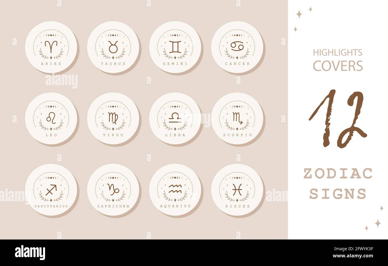 Zodiac signs in boho style. Highlights Stories Covers for popular