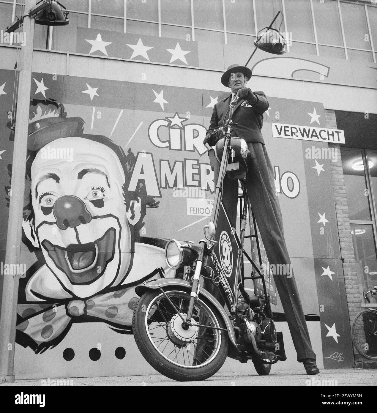 Giant on motorcycle (of the circus) at the New RAI, December 15, 1961